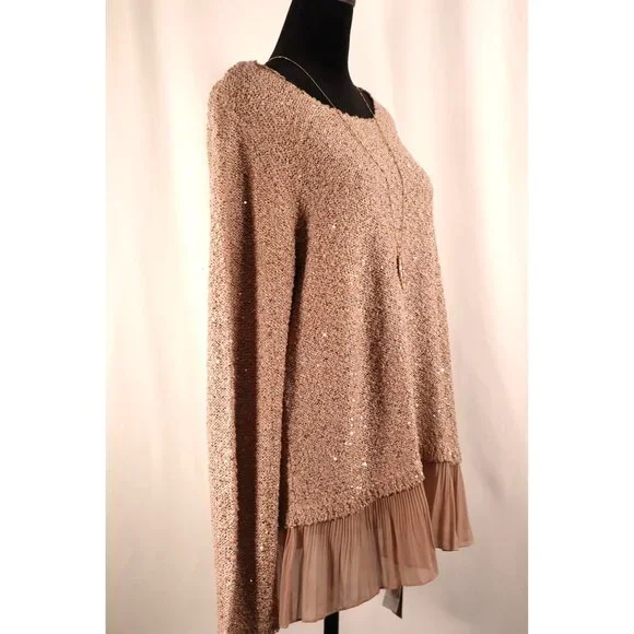 ALFANI by women's Sequin Knit Sweater with Pleated Sheer Hem‎ Size P/XL - Picture 5 of 16